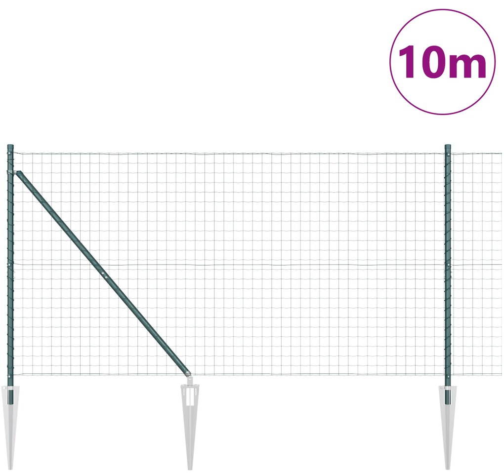 Cerca Euro com 7 Postes de Espeto 1.4x10 m de Aço Galvanizado Verde