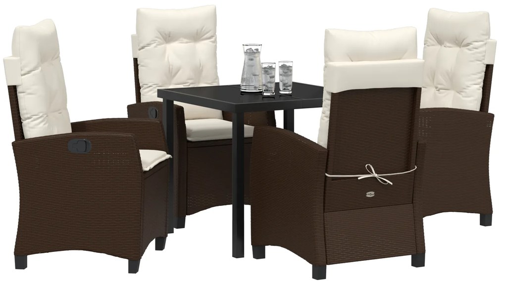 Conjunto de Jantar de Jardim de 5 Peças com Almofadas Marrom Vime Poli