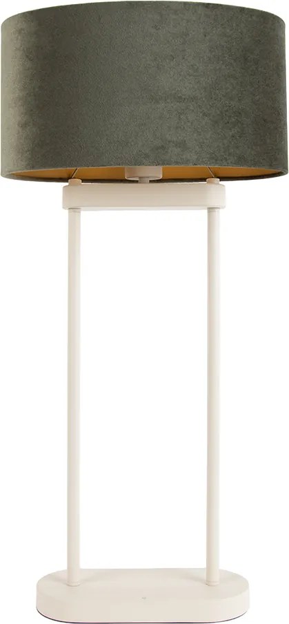 Candeeiro de Mesa Bege com Abajur Oval Verde e Interior Dourado 35cm - Thijmen