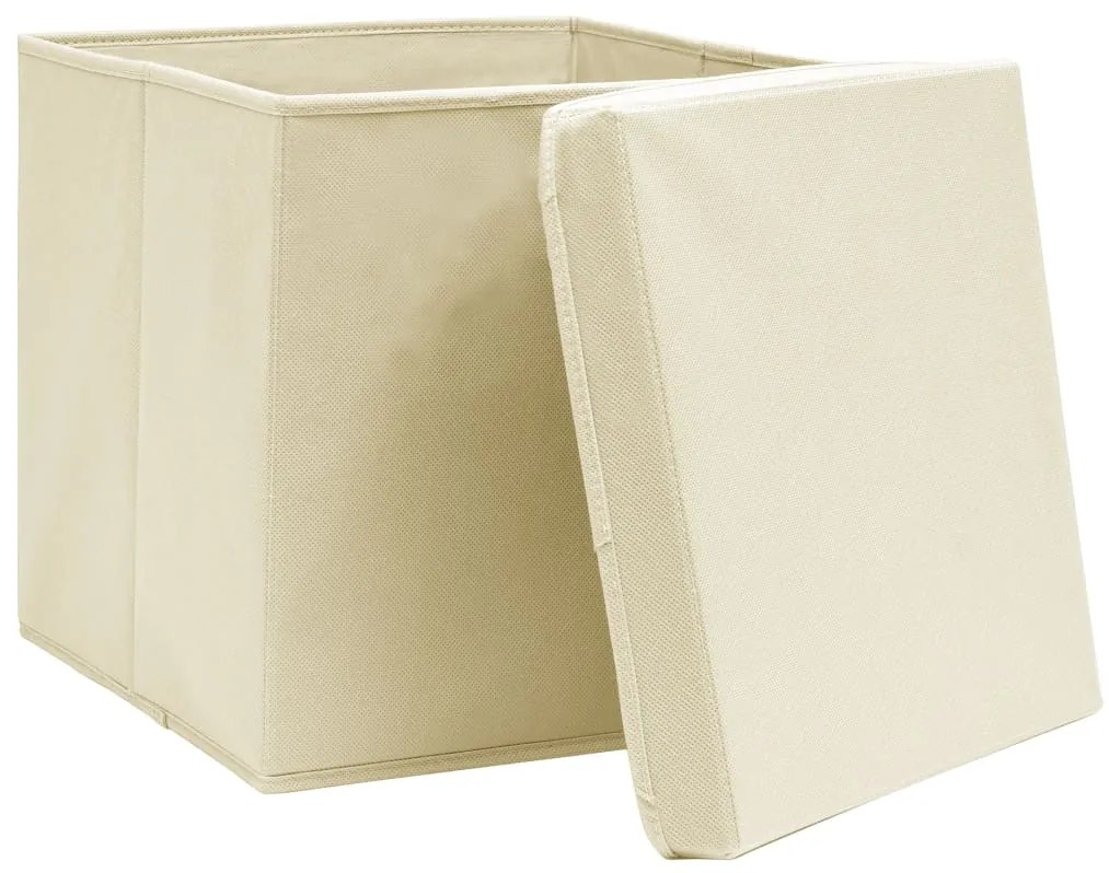 Caixas de arrumação com tampa 4 pcs 32x32x32 cm tecido creme