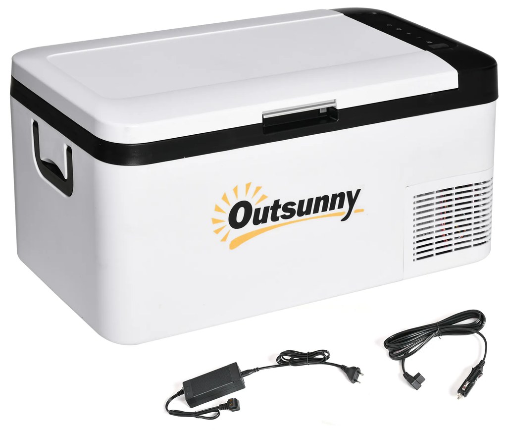 Outsunny Geleira com Compressor 18L Portátil até -20℃ com Luz LED e Alças Dobráveis Geleira de Carro 58,5x33,5x29,2cm Branco | Aosom Portugal