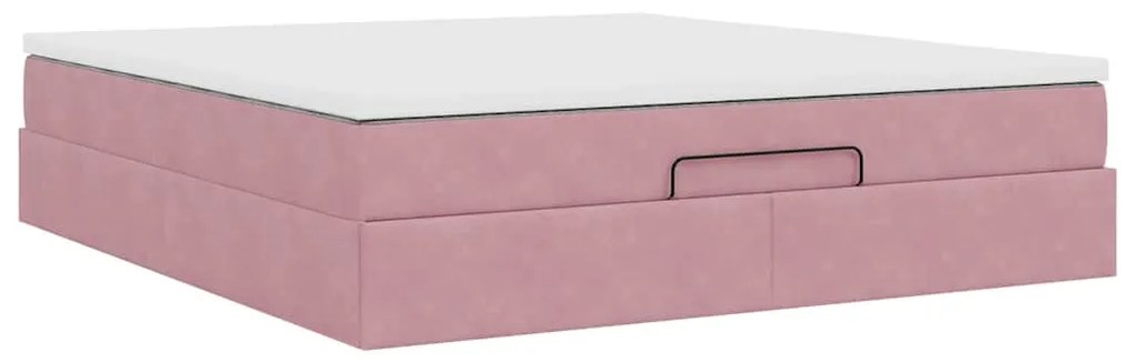 Estrutura de cama otomana com colchão 160x200 cm veludo rosa