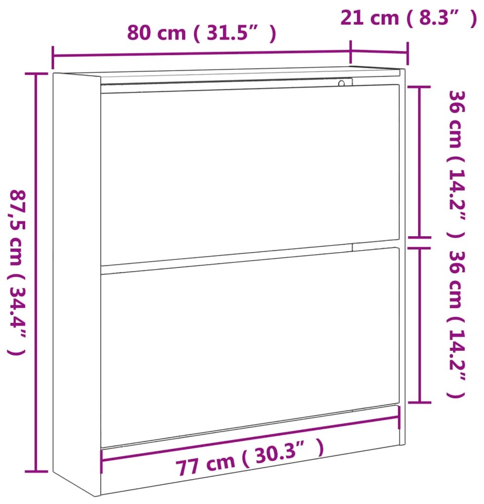 Sapateira 80x21x87,5 cm derivados de madeira carvalho sonoma