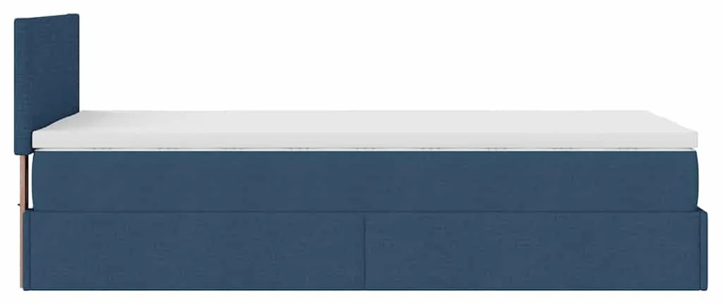Cama Otomana com Colchão & LEDs Tecido Azul 90x200 cm