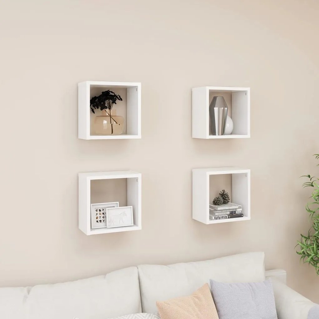 Prateleiras de parede em forma de cubo 4 pcs 26x15x26 cm branco