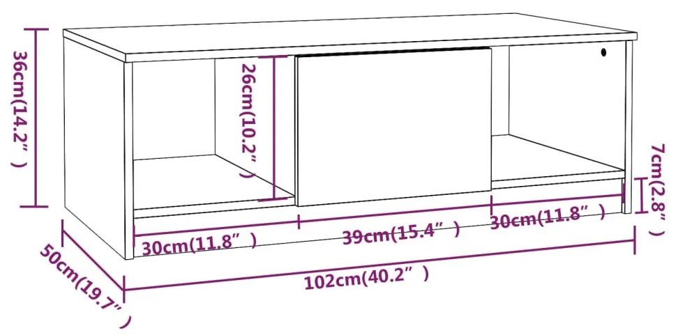 Mesa centro 102x50x36 cm derivados de madeira carvalho castanho