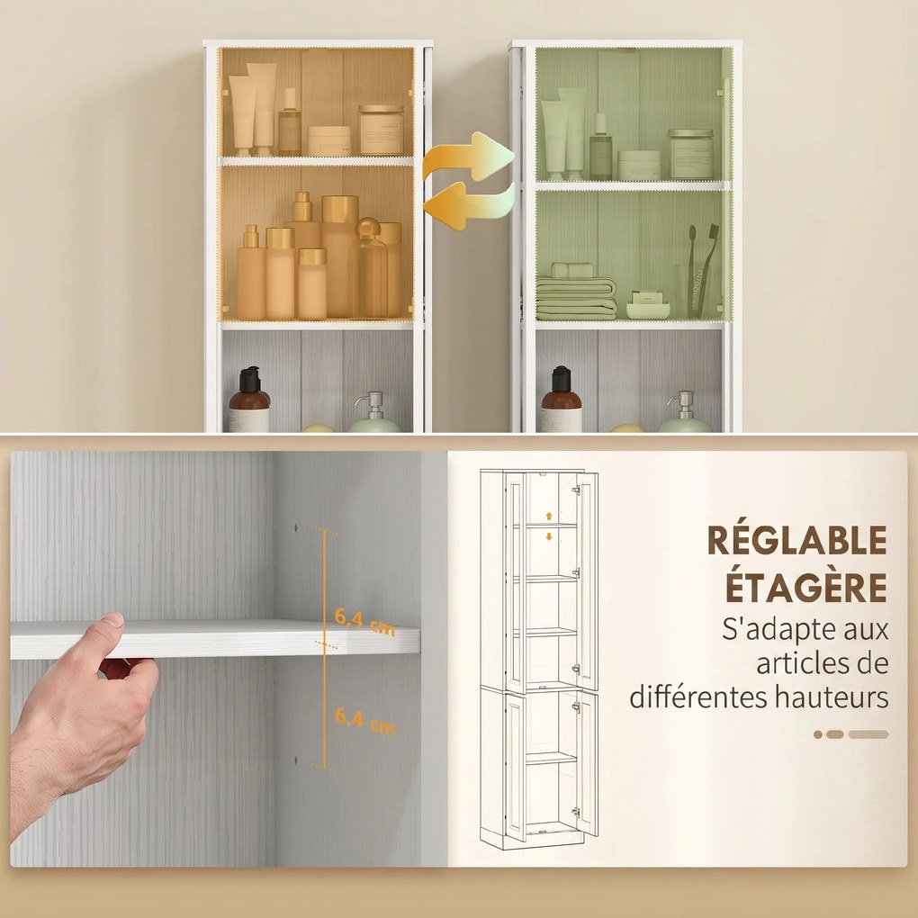 Móvel de casa de banho com 6 níveis 38 L x 26 P x 160 A cm, móvel de arrumação com 4 portas com fecho suave e prateleiras ajustáveis, branco