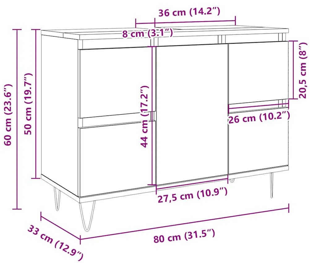 Armário p/ casa banho 80x33x60cm deriv. madeira carvalho sonoma