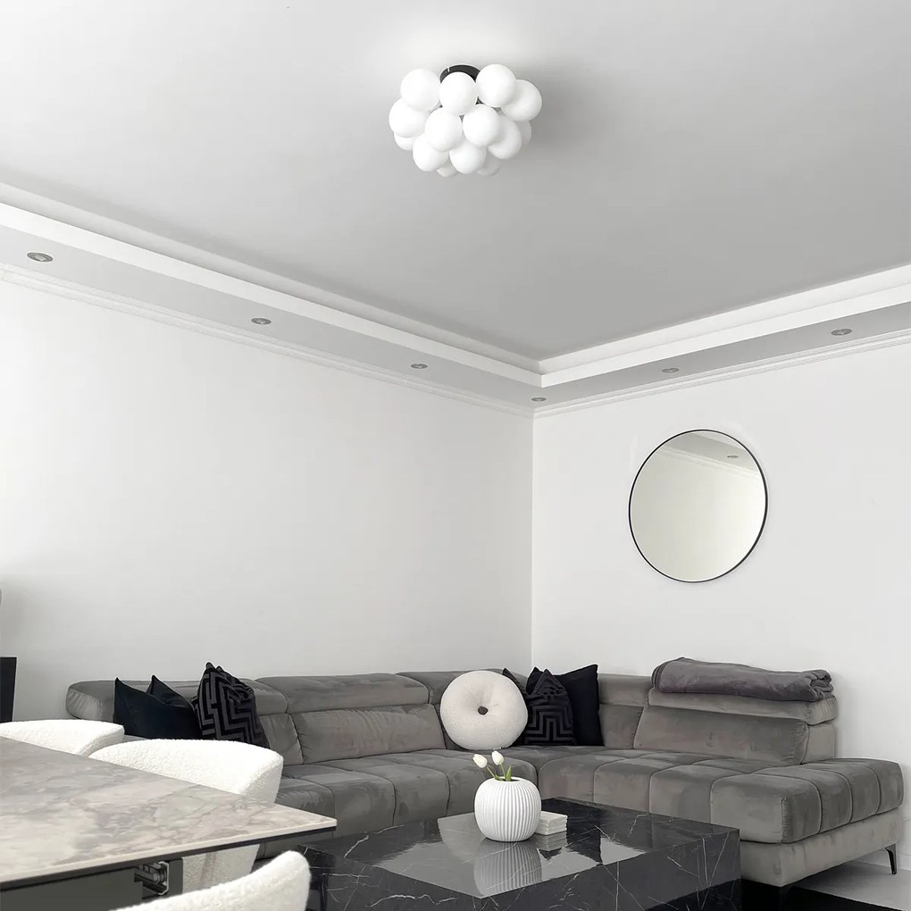 Plafond Inteligente Preto com Vidro Opalino 4-Luzes Incl. 4 WiFi G9 - Uvas