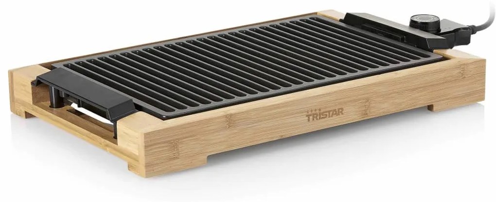 427140 Tristar Chapa e grelhador elétrico 2000 W 37x25 cm bambu