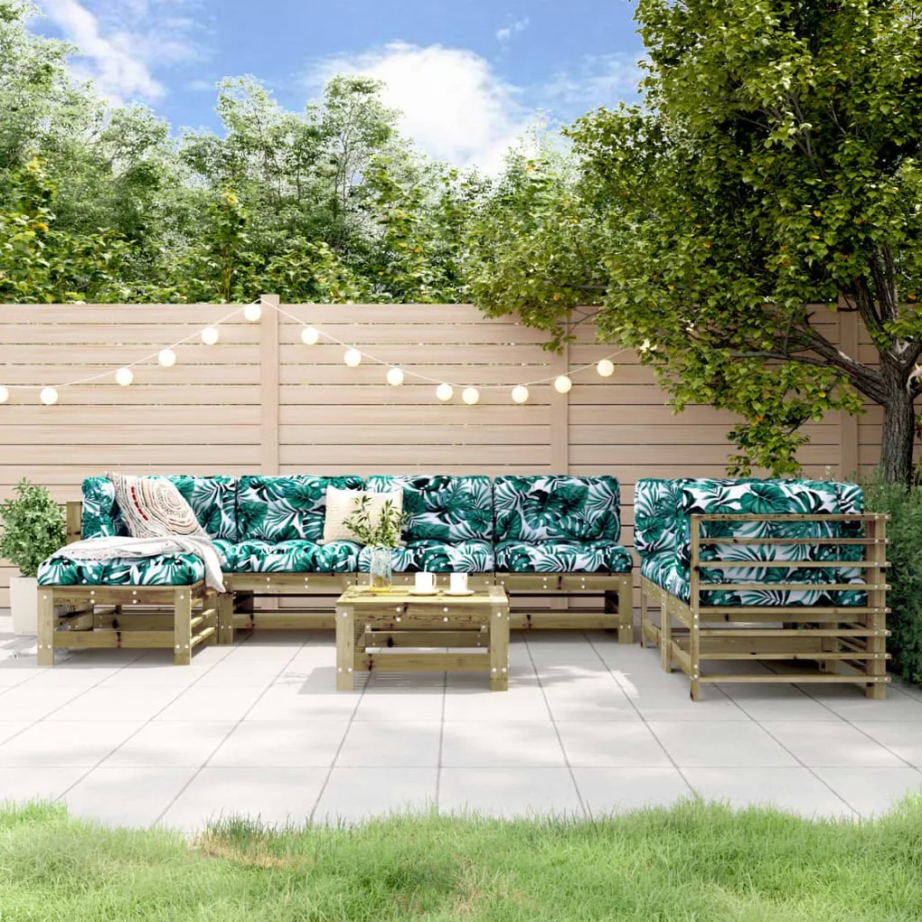 8 pcs conjunto lounge de jardim madeira de pinho impregnada