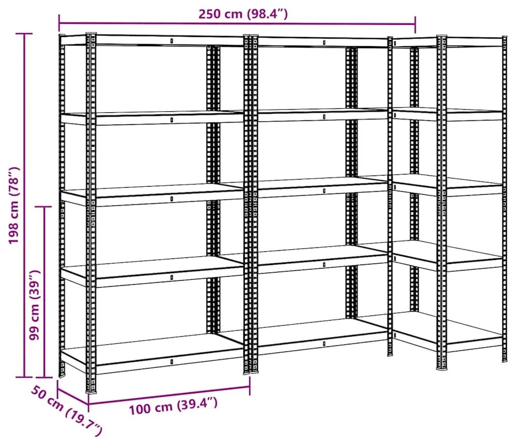 Prateleiras de armazenamento de 5 camadas 3 pcs aço azul