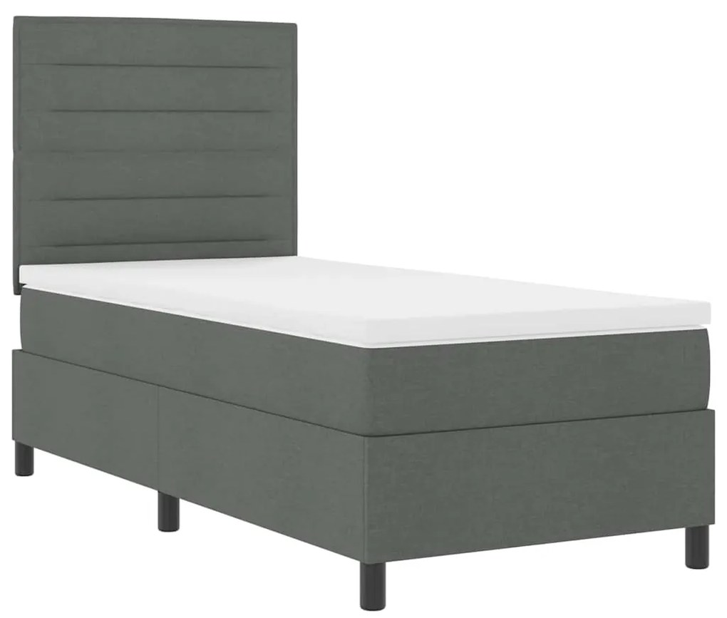 Cama box com colchão e LED em cinza escuro, 90 x 190 cm, tecido