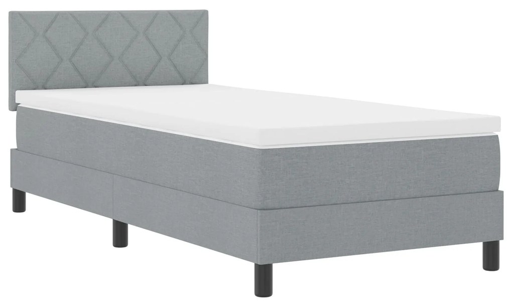 Cama Box Spring com Colchão &amp; LED Cinza Claro 90x200 cm Tecido