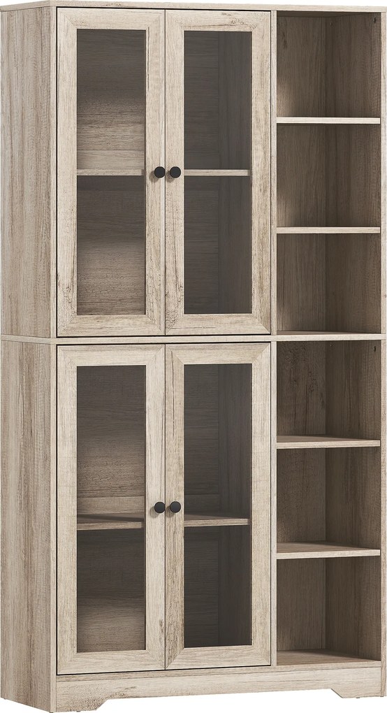 HOMCOM Armário de Arrumação Armário Multiusos Móvel Auxiliar com Prateleiras Abertas e 4 Portas de Vidro 90x35x172 cm Cinza Claro | Aosom Portugal