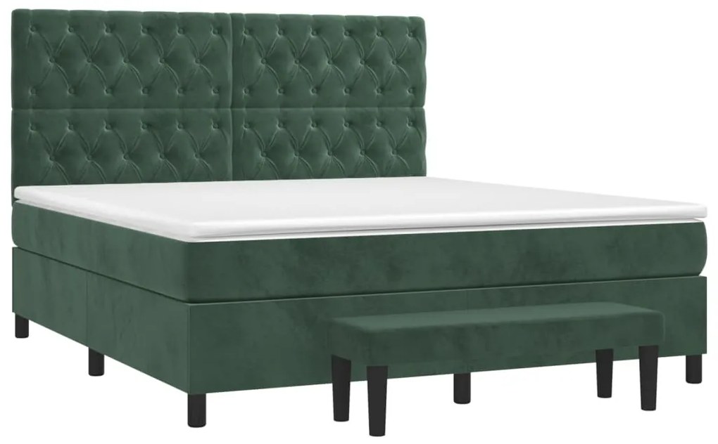 Cama com molas/colchão 160x200 cm veludo verde-escuro