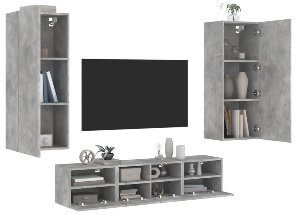 vidaXL 5 pcs móveis de parede p/ TV derivados de madeira cinza cimento
