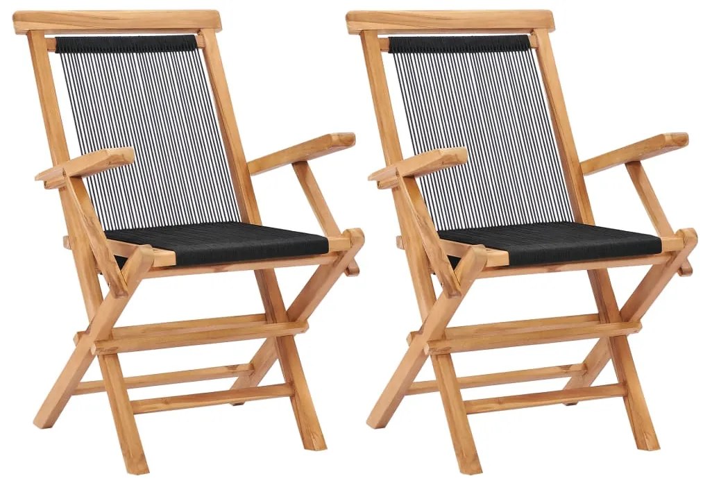 Cadeiras de jardim dobráveis 2 pcs madeira teca maciça e corda