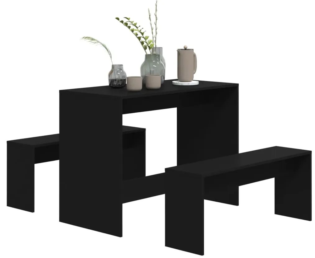 3 pcs conjunto de jantar derivados de madeira preto