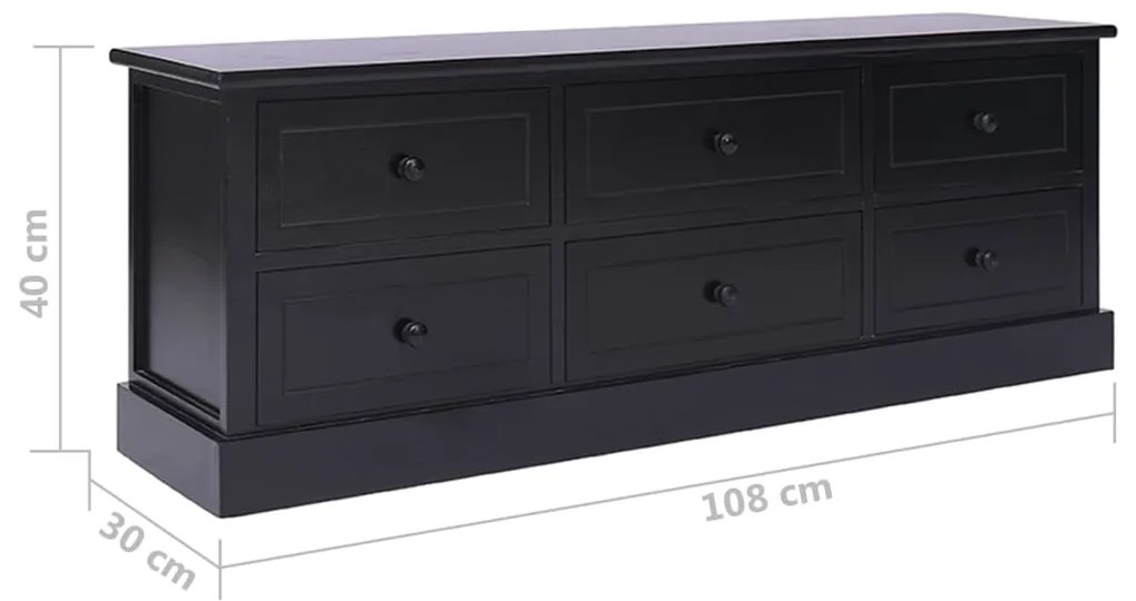 Móvel de TV 108x30x40 cm madeira paulownia maciça preto