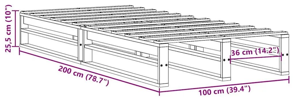 Cama sem colchão 100x200 cm pinho maciço castanho-mel