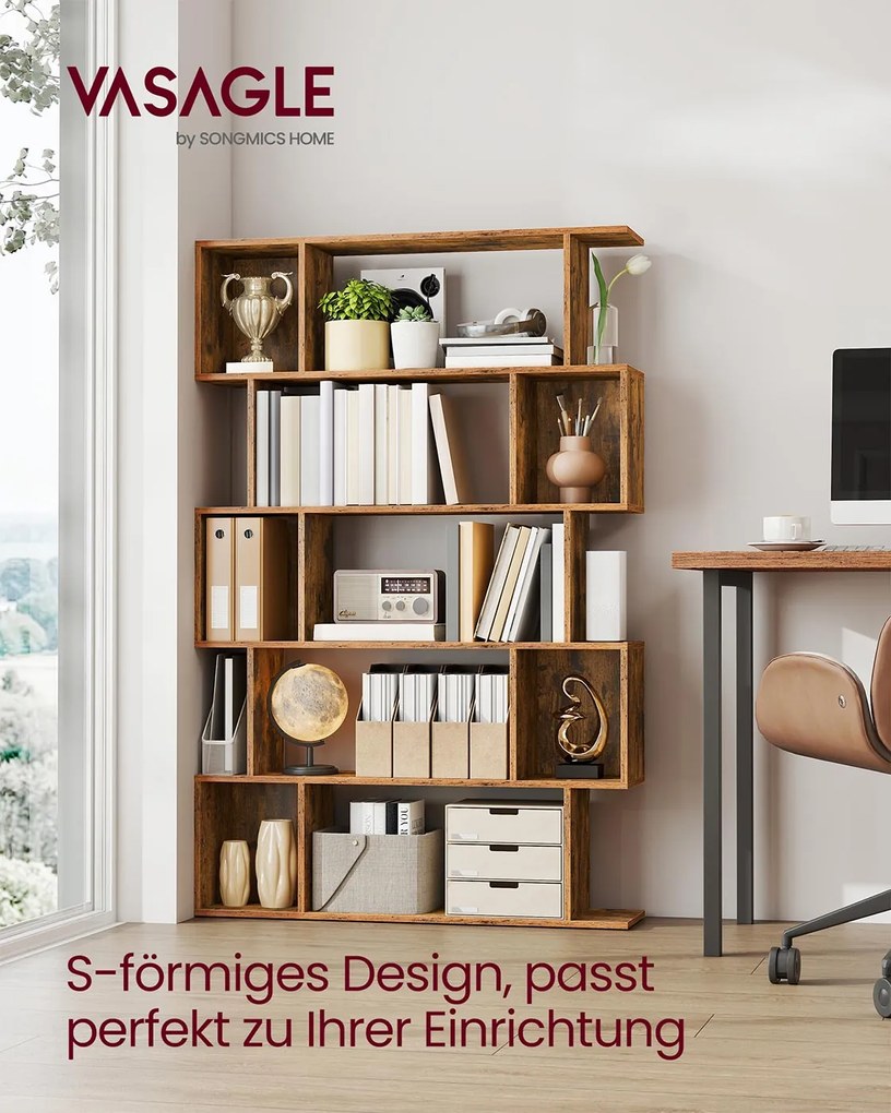 Estante em forma de S com 5 prateleiras abertas 24 x 90 x 159 cm Castanho vintage