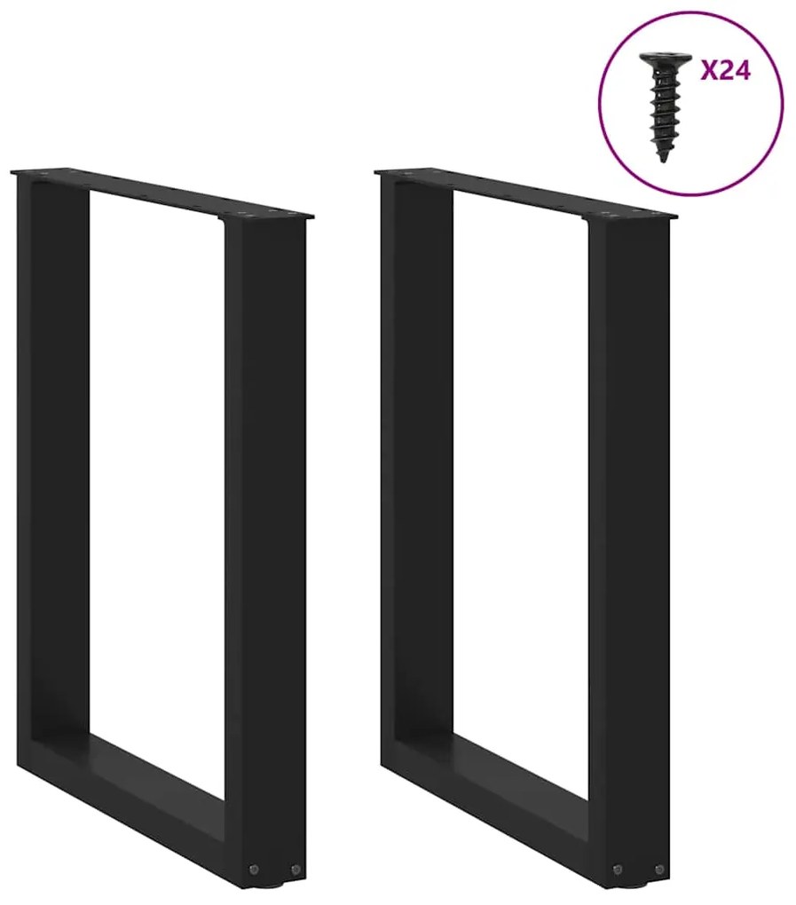 Pés de mesa de jantar em forma de U, 2 peças, preto, 60x(72-73) cm, aç