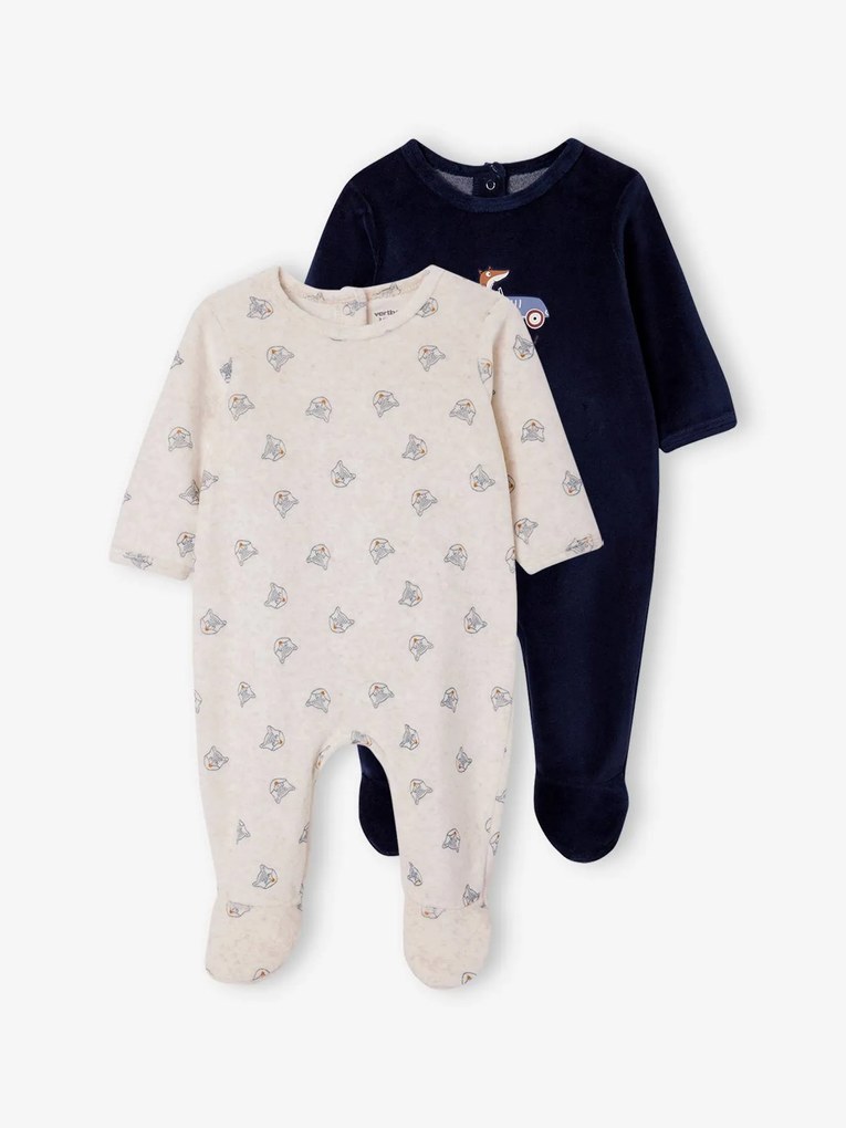 Pijama raposas em veludo, para bebé marinho