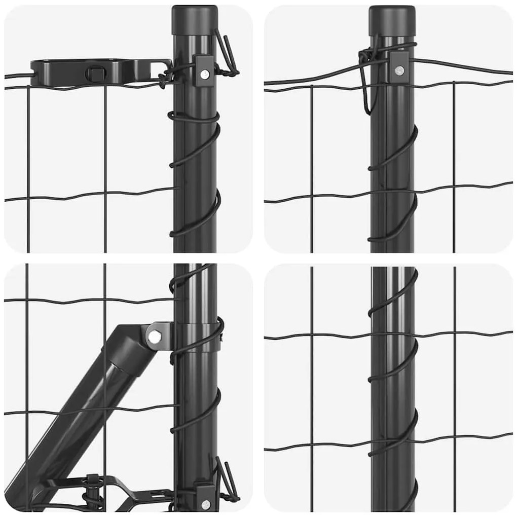 Cerca Euro com 13 postes, 0,8x25 m, de aço galvanizado cinza
