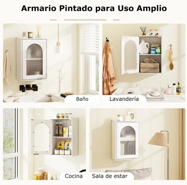 Armário parede para casa de banho 35 x 20 x 52,5 cm com porta de vidro e prateleira ajustável Branco