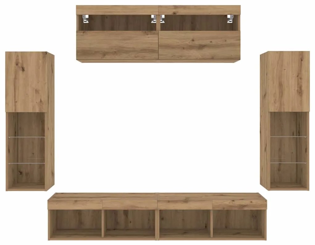 Armários de TV vidaXL com Luzes LED 2 pcs Carvalho Artesanal 80x30x30