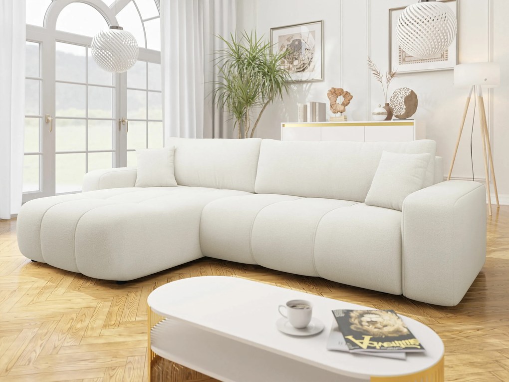 Sofá de canto Comfivo Laurus I, Cama com arrumação, 274x145x82cm, 109.5 kg, Pernas: Plástico