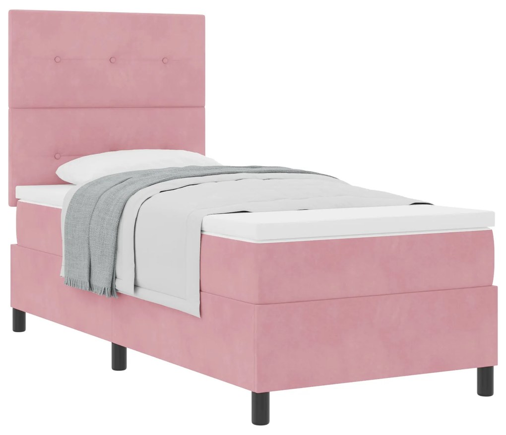 Cama Box Spring com Colchão Rosa 90x200 cm Veludo