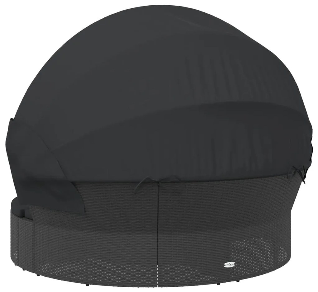 Cama lounge de exterior c/ toldo e almofadões vime PE preto