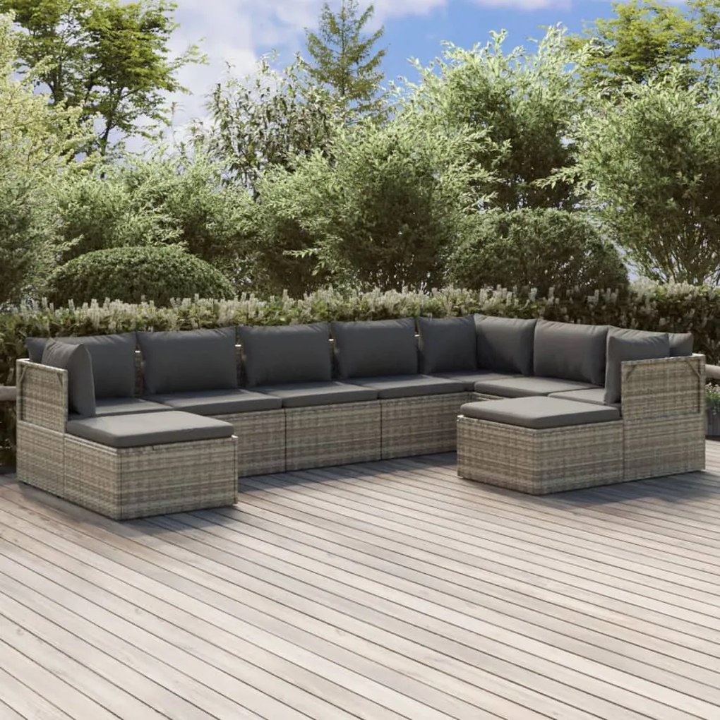 vidaXL 9 pcs conjunto lounge de jardim c/ almofadões vime PE cinzento