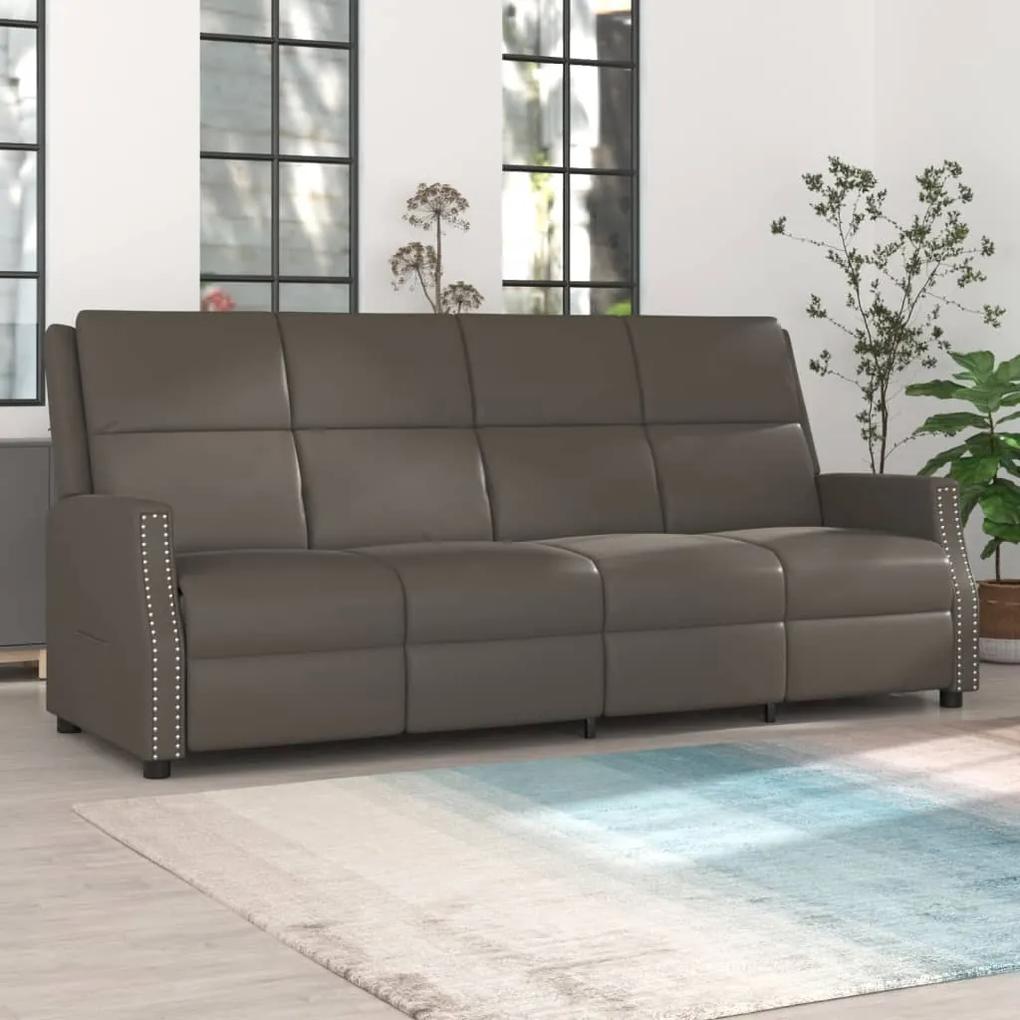 Sofá reclinável de 4 lugares couro artificial cinzento