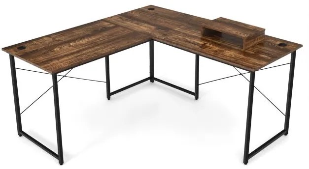 Mesa de computador reversível longa em formato de L para 2 pessoas de 95 polegadas com suporte para monitor - preta