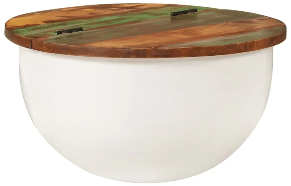Mesa de centro 50x27 cm madeira recuperada maciça branco
