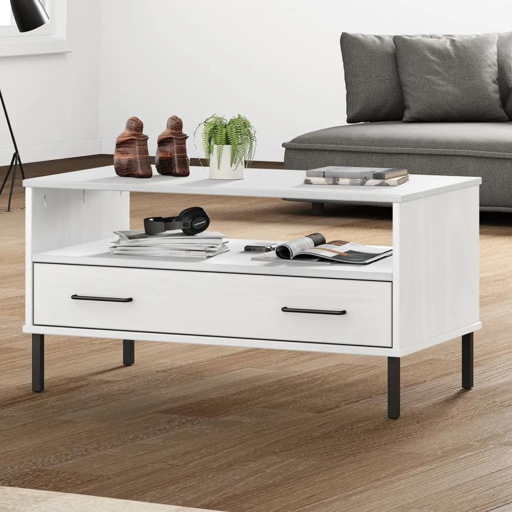 Mesa de centro com pernas de metal madeira maciça OSLO branco