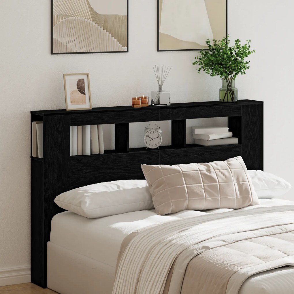 Cabeceira LED vidaXL Carvalho Preto 160x18,5x45 cm Madeira de Engenharia