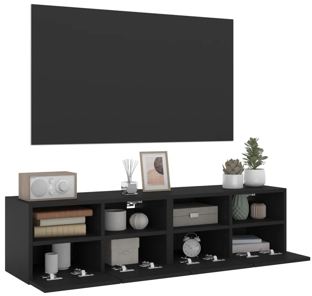 Móveis de parede p/ TV 2 pcs 60x30x30cm derivados madeira preto