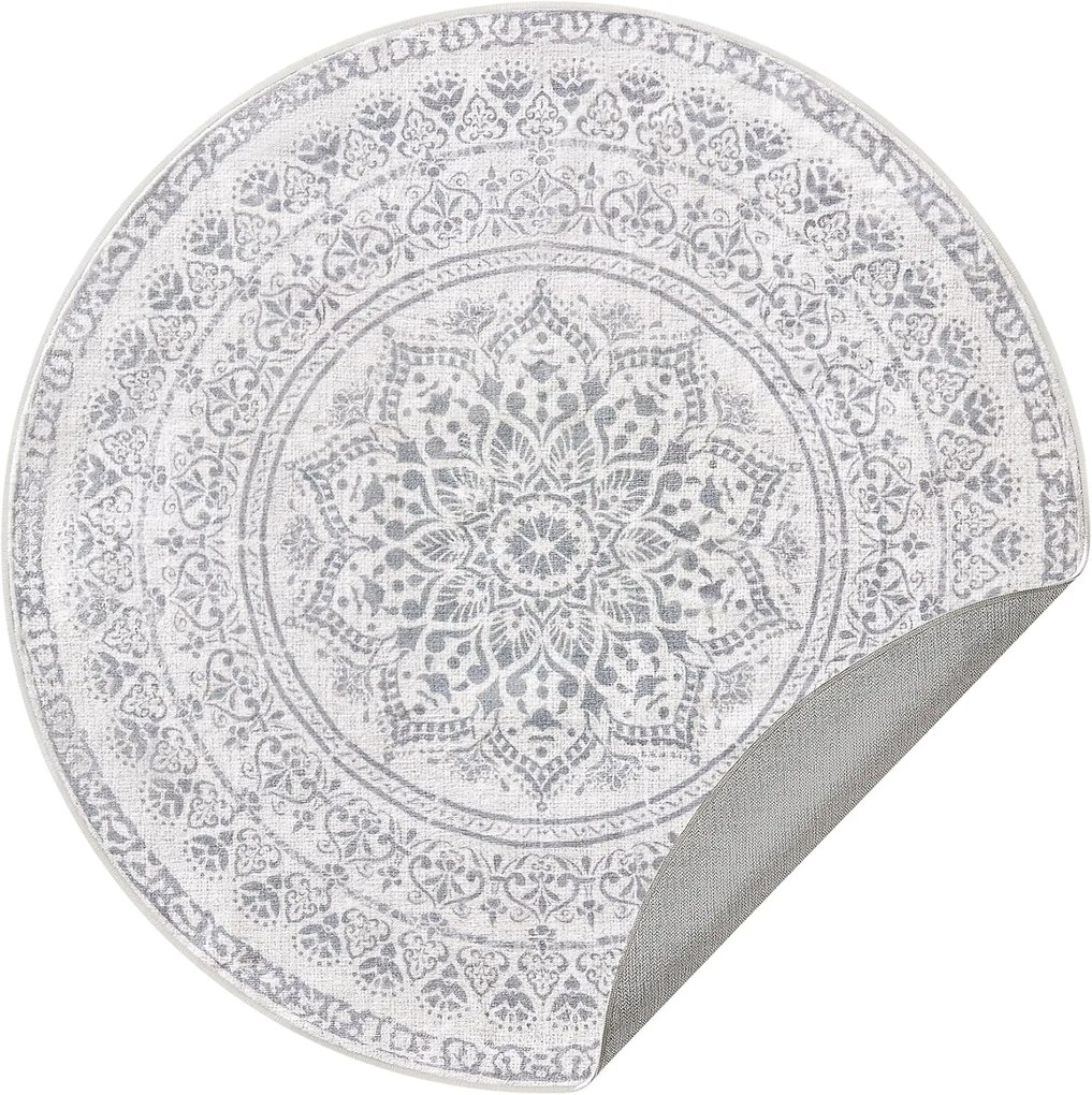 Tapete redondo para sala estilo boho com padrão suave, de fibras macias | SONGMICS HOME | 120 x 120 x 1 cm | cinzento taupe | TAR051G01.