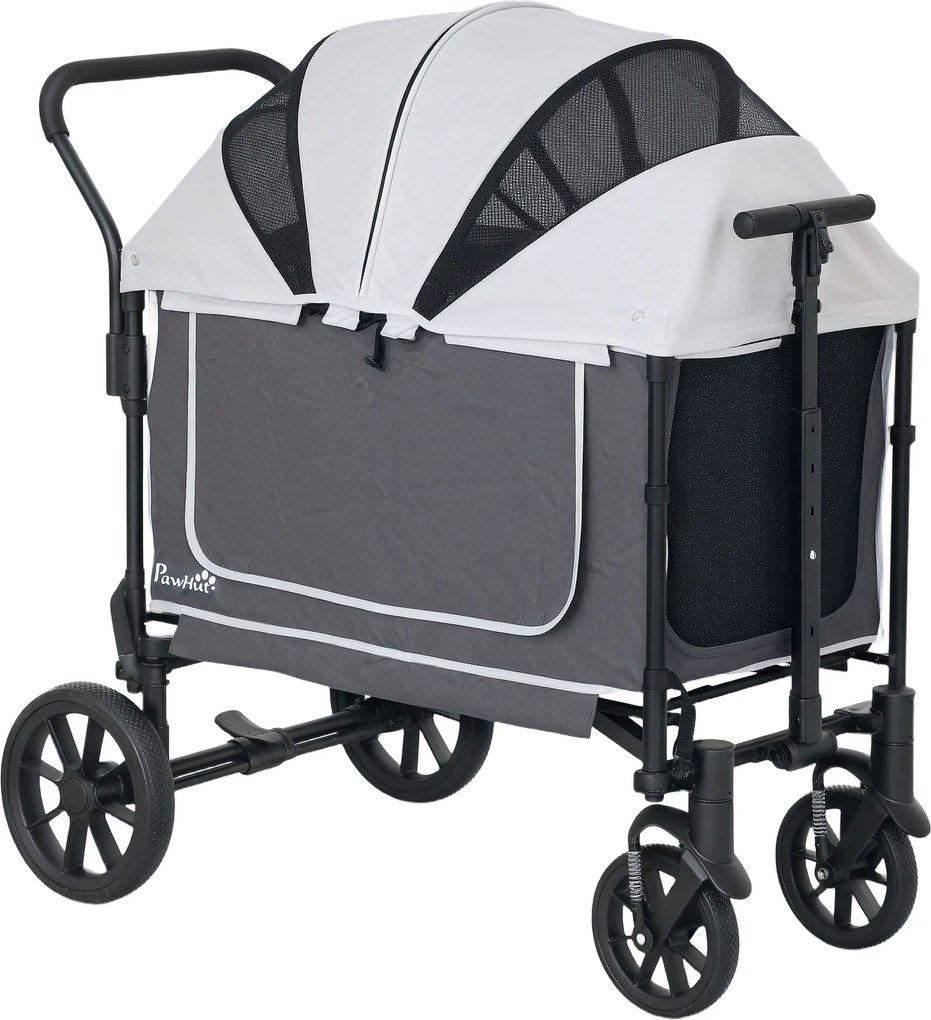 PawHut Carrinho para Cães Dobrável para Cães &amp; Gatos até 30 kg 110 x 65 x 102 cm Cinza Escuro | Aosom Portugal