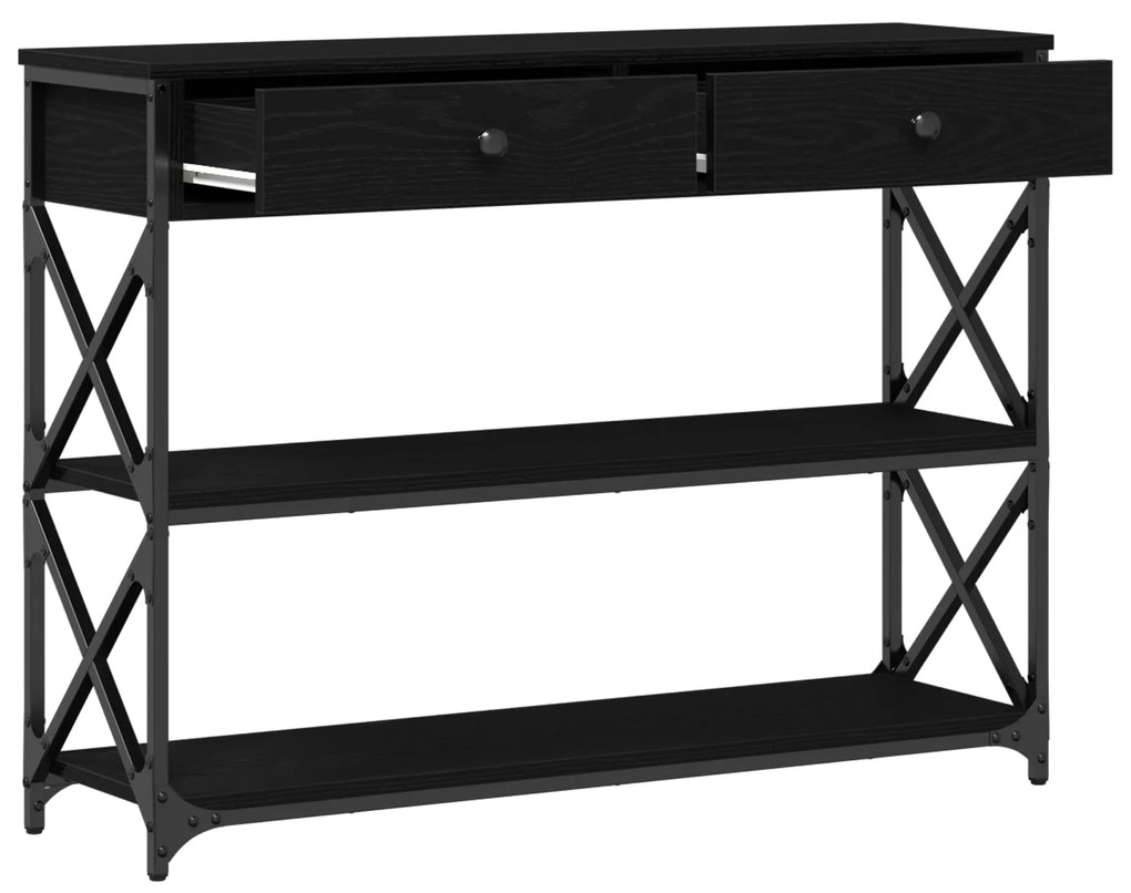 Mesa de Consola vidaXL Preto Carvalho 100x28x75 cm Madeiras Reformadas
