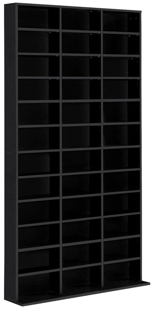 HOMCOM Estante de Armazenamento CD/DVD Móvel de Armazenamento 1116 CDs 36 Compartimentos Ajustáveis em Altura 102x24x195 cm Preto | Aosom Portugal