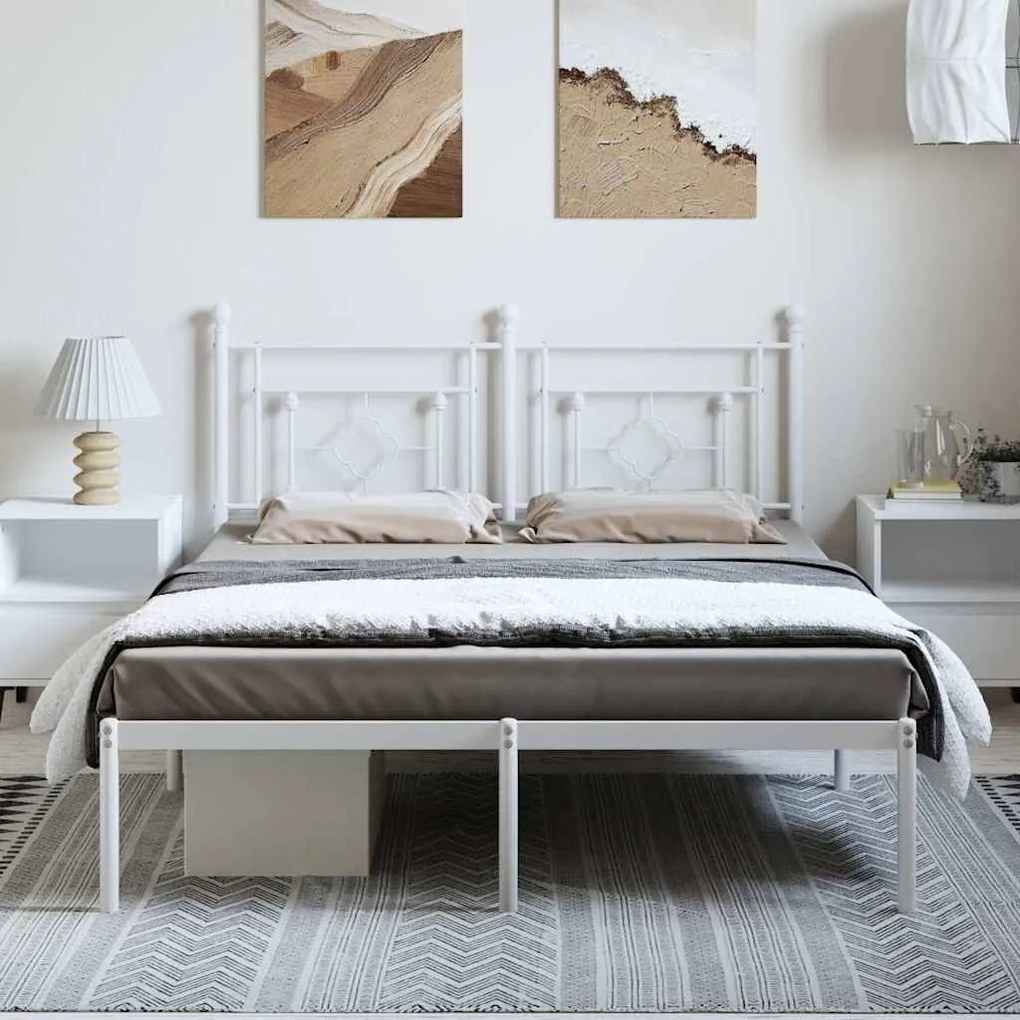 Estrutura de cama com cabeceira 150x200 cm metal branco