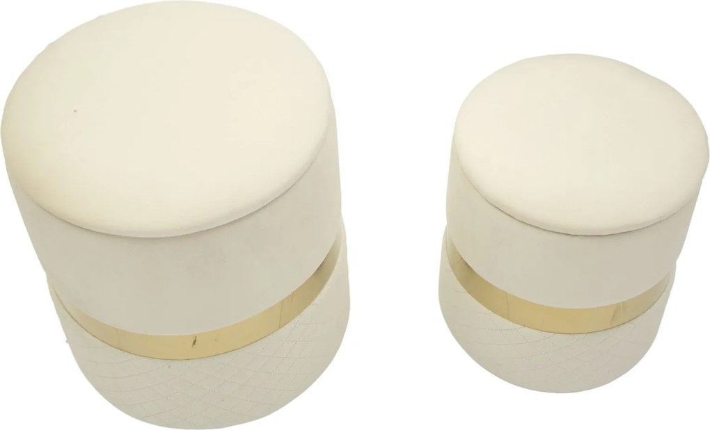 PUFE COM ARMAZENAMENTO SHEFFILD 2 PEÇAS Ø 37X42-28X35 CM CREME E DOURADO