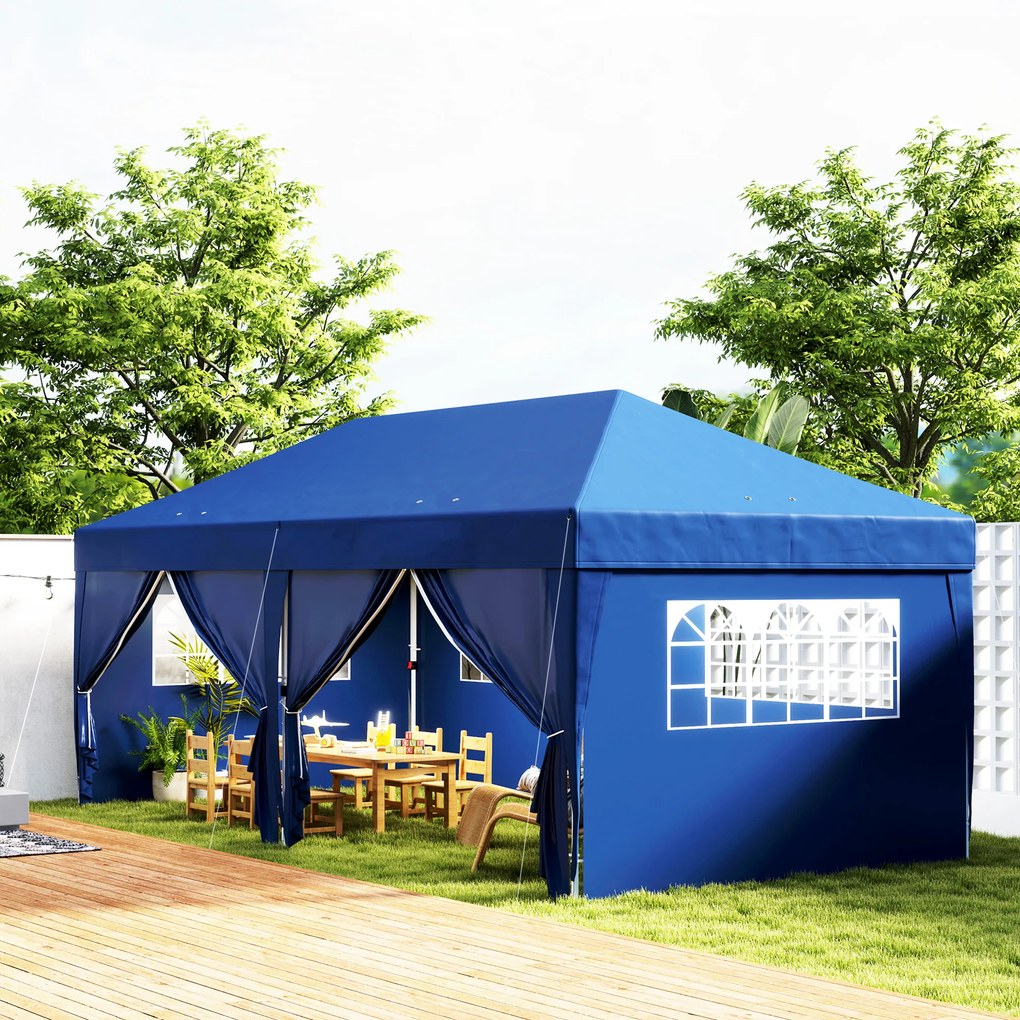 Tenda de jardim para exterior 3 x 6 m, tenda dobrável com 6 paredes laterais, saco de transporte incluído, azul