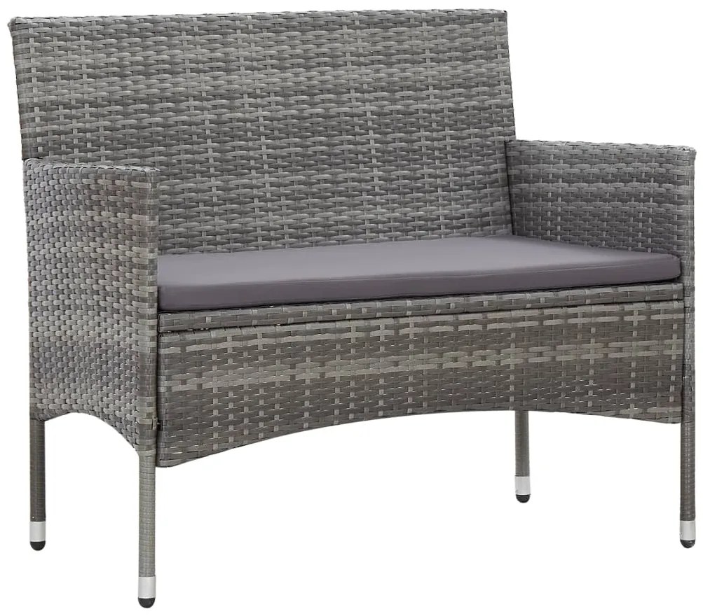 4 pcs conjunto lounge de jardim c/ almofadões vime PE cinzento