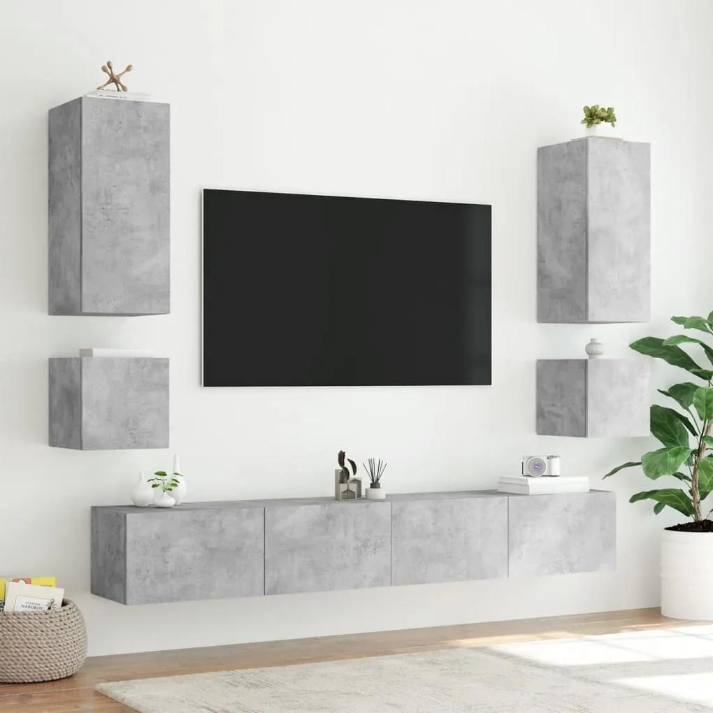 Móvel de parede p/ TV c/ luzes LED 100x35x41 cm cinza cimento